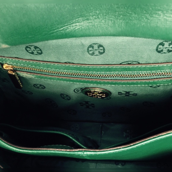 Tory Burch James Saddle Bag Crossbody Green Gold - Picture 2 of 8